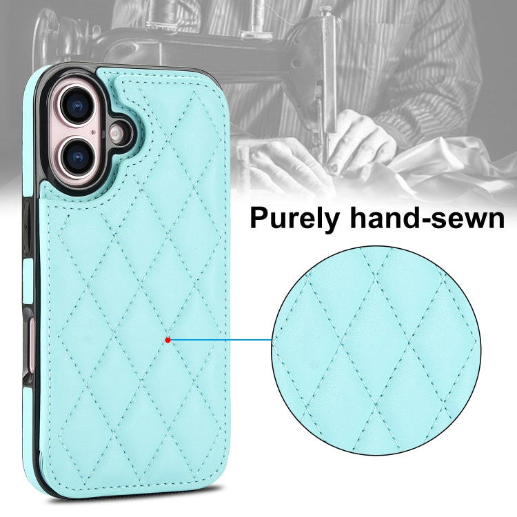 For iPhone 16 Double Buckle Rhombic PU Leather Phone Case(Blue) - iPhone 16 Cases by buy2fix | Online Shopping UK | buy2fix