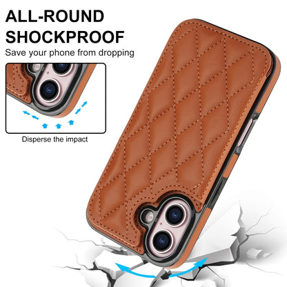 For iPhone 16 Double Buckle Rhombic PU Leather Phone Case(Brown) - iPhone 16 Cases by buy2fix | Online Shopping UK | buy2fix