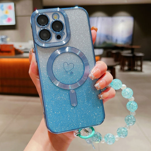 For iPhone 12 Pro Max Loves Gradient Glitter Bracelets Carbon Fiber Magsafe TPU Phone Case(Blue) - iPhone 12 Pro Max Cases by buy2fix | Online Shopping UK | buy2fix