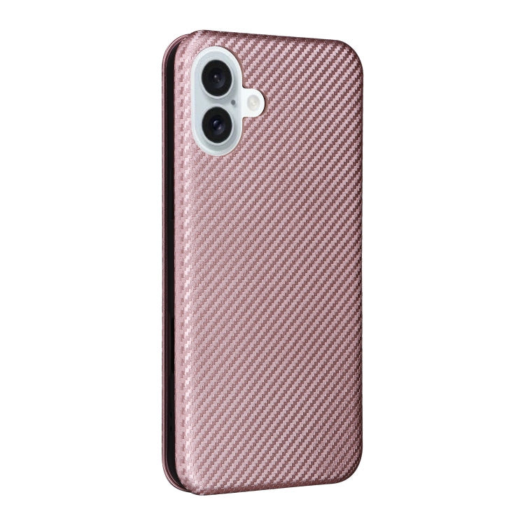 For iPhone 16 Plus Carbon Fiber Texture Flip Leather Phone Case(Pink) - iPhone 16 Plus Cases by buy2fix | Online Shopping UK | buy2fix