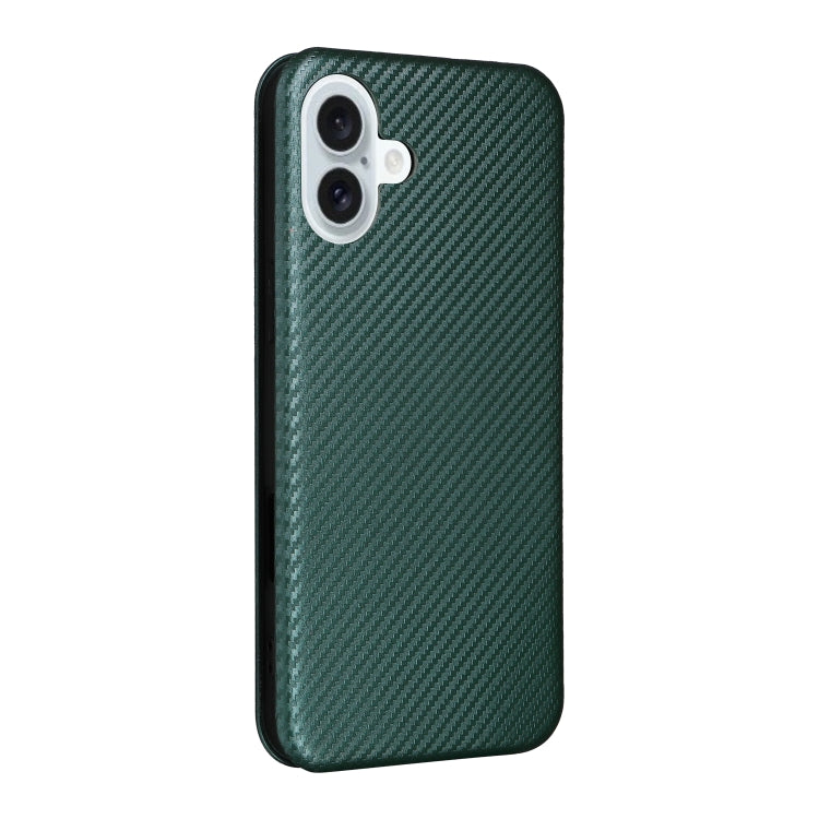 For iPhone 16 Plus Carbon Fiber Texture Flip Leather Phone Case(Green) - iPhone 16 Plus Cases by buy2fix | Online Shopping UK | buy2fix