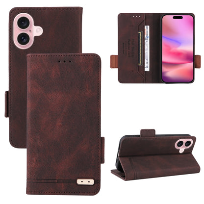 For iPhone 16 Plus Magnetic Clasp Leather Phone Case(Brown) - iPhone 16 Plus Cases by buy2fix | Online Shopping UK | buy2fix