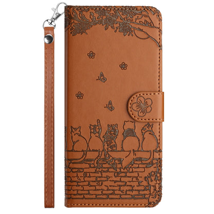 For Samsung Galaxy S25 Ultra 5G Cat Embossing Pattern Leather Phone Case with Lanyard(Brown) - Galaxy S25 Ultra 5G Cases by buy2fix | Online Shopping UK | buy2fix