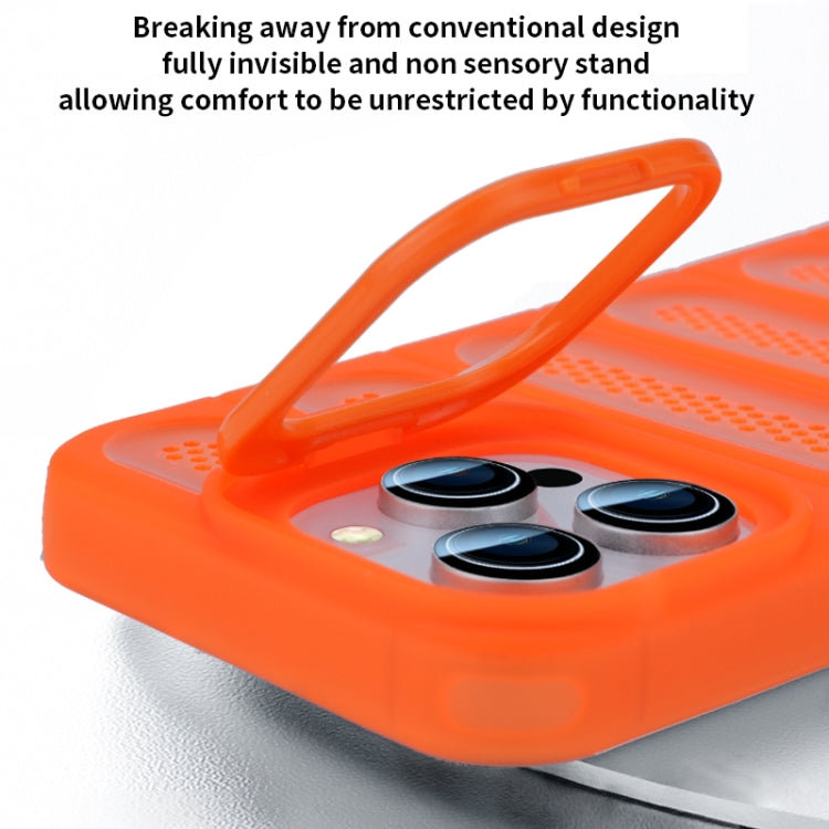 For iPhone 16 Plus Invisible Holder Cooling Phone Case(Transparent Orange) - iPhone 16 Plus Cases by buy2fix | Online Shopping UK | buy2fix