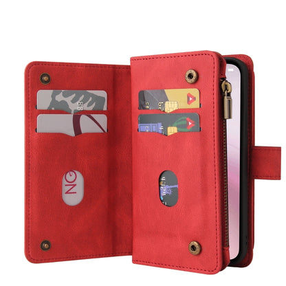 For iPhone SE 2024 Skin Feel Multi Card Slots Zipper Wallet Leather Phone Case(Red) - More iPhone Cases by buy2fix | Online Shopping UK | buy2fix