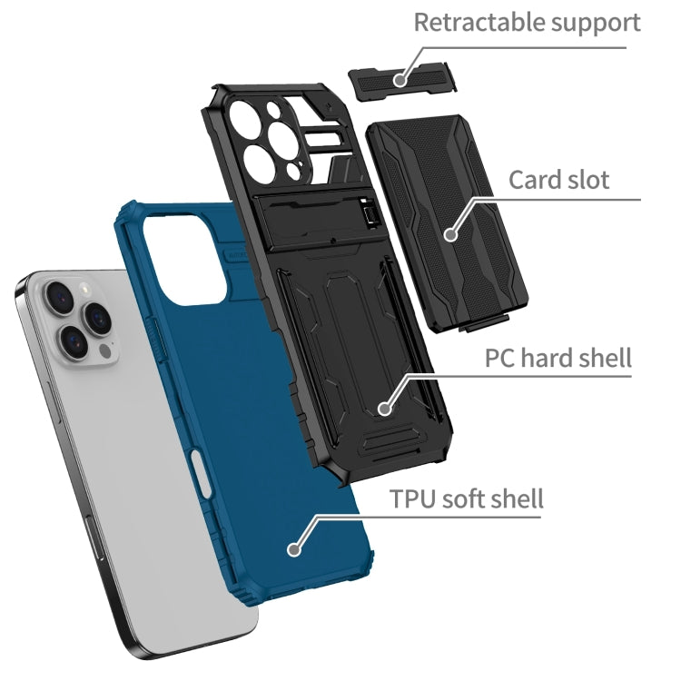 For iPhone 16 Pro Kickstand Armor Card Wallet Phone Case(Blue) - iPhone 16 Pro Cases by buy2fix | Online Shopping UK | buy2fix