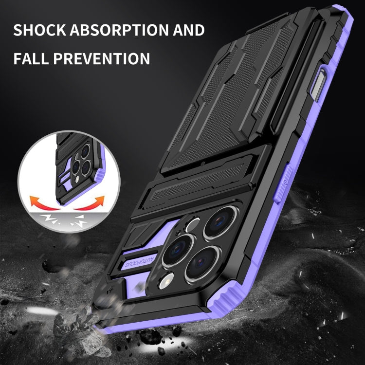 For iPhone 16 Pro Kickstand Armor Card Wallet Phone Case(Purple) - iPhone 16 Pro Cases by buy2fix | Online Shopping UK | buy2fix