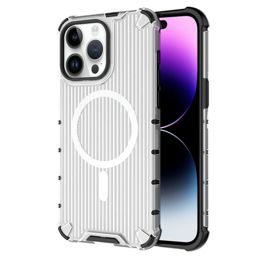 For iPhone 14 Pro Grating Airbag Shockproof MagSafe Frosted Phone Case(Transparent) - iPhone 14 Pro Cases by buy2fix | Online Shopping UK | buy2fix