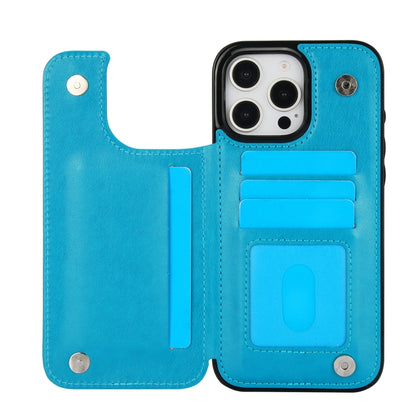 For iPhone 16 Pro Max Double Buckle Butterfly Embossing PU Phone Case(Blue) - iPhone 16 Pro Max Cases by buy2fix | Online Shopping UK | buy2fix