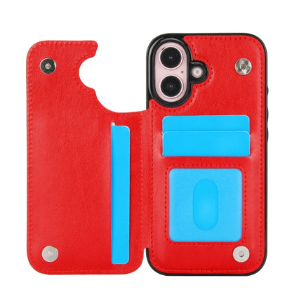 For iPhone 16 Plus Double Buckle Butterfly Embossing PU Phone Case(Red) - iPhone 16 Plus Cases by buy2fix | Online Shopping UK | buy2fix