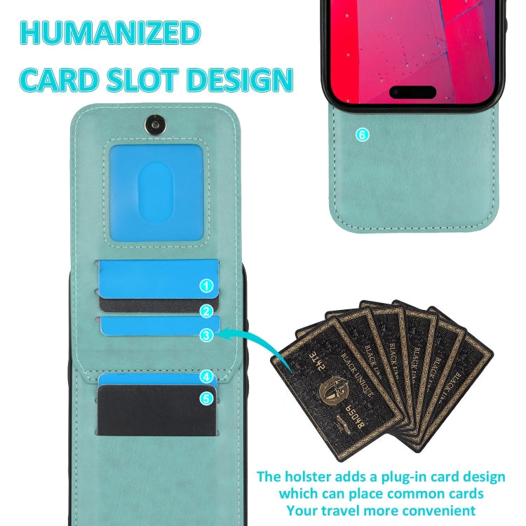 For iPhone 16 Pro Max Solid Color Card Slots Bracket PU Phone Case(Mint Green) - iPhone 16 Pro Max Cases by buy2fix | Online Shopping UK | buy2fix