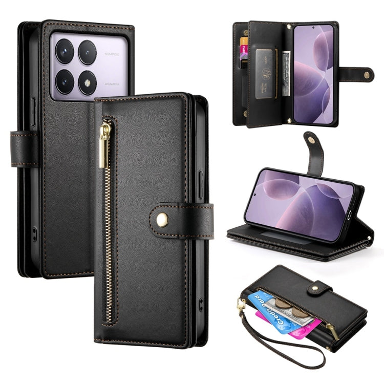 For Redmi K70 Nine Card-slot Zipper Wallet Bag Leather Phone Case(Black) - K70 Cases by buy2fix | Online Shopping UK | buy2fix