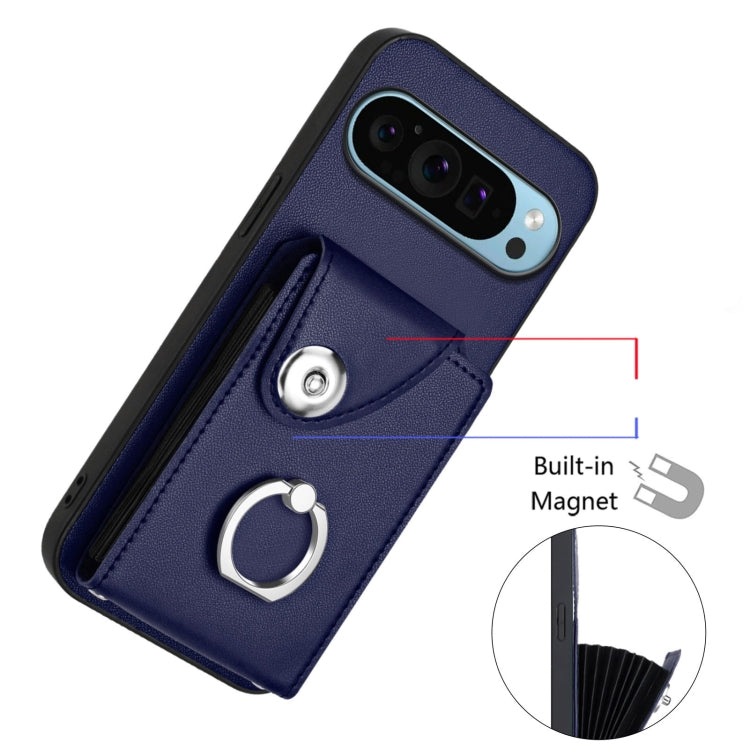 For Google Pixel 9 / 9 Pro Organ Card Bag Ring Holder Phone Case with Long Lanyard(Blue) - Google Cases by buy2fix | Online Shopping UK | buy2fix