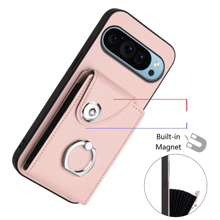 For Google Pixel 9 / 9 Pro Organ Card Bag Ring Holder Phone Case with Long Lanyard(Pink) - Google Cases by buy2fix | Online Shopping UK | buy2fix