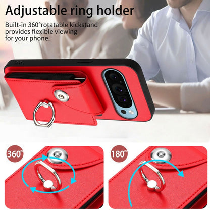 For Google Pixel 9 / 9 Pro Organ Card Bag Ring Holder Phone Case with Long Lanyard(Red) - Google Cases by buy2fix | Online Shopping UK | buy2fix