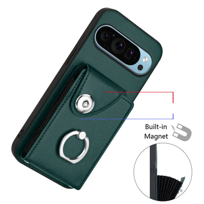 For Google Pixel 9 / 9 Pro Organ Card Bag Ring Holder Phone Case with Long Lanyard(Green) - Google Cases by buy2fix | Online Shopping UK | buy2fix