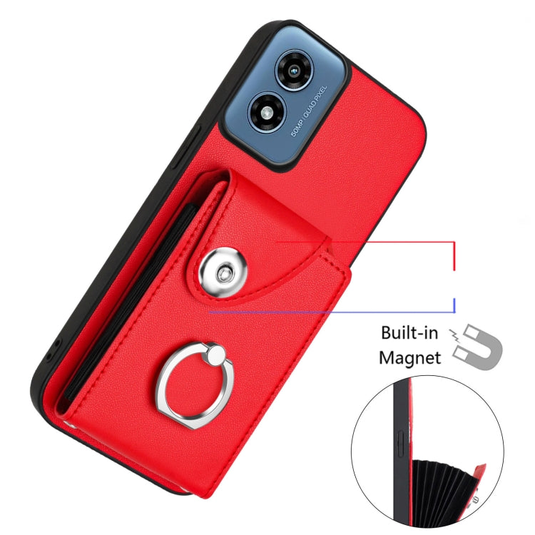 For Motorola Moto G Play 2024 5G Organ Card Bag Ring Holder Phone Case with Long Lanyard(Red) - Motorola Cases by buy2fix | Online Shopping UK | buy2fix