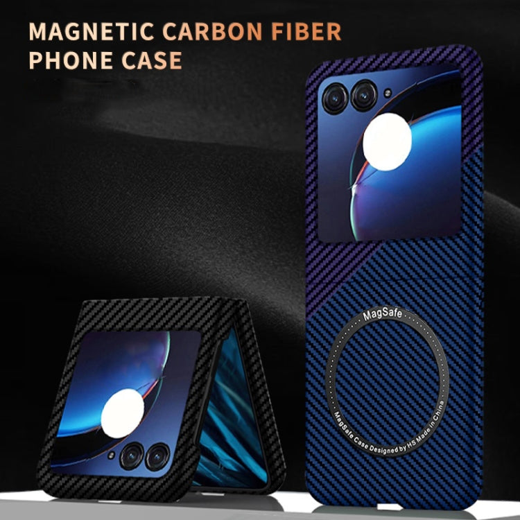 For Motorola Razr 50 Carbon Fiber Texture MagSafe Magnetic Phone Case(Black Blue) - Motorola Cases by buy2fix | Online Shopping UK | buy2fix