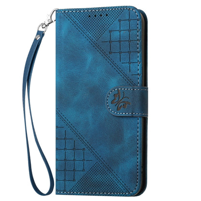 For OnePlus 11 YX0080 Grid Butterfly Embossed Pattern Flip Leather Phone Case with Lanyard(Dark Blue) - OnePlus Cases by buy2fix | Online Shopping UK | buy2fix