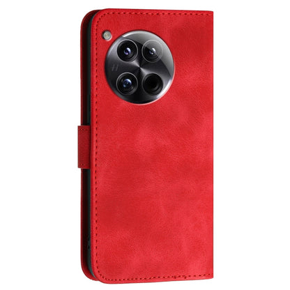 For OnePlus 12 YX0080 Grid Butterfly Embossed Pattern Flip Leather Phone Case with Lanyard(Red) - OnePlus Cases by buy2fix | Online Shopping UK | buy2fix