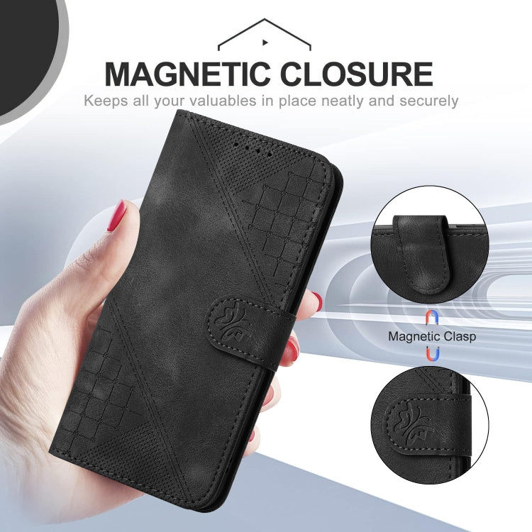 For OnePlus 12 YX0080 Grid Butterfly Embossed Pattern Flip Leather Phone Case with Lanyard(Black) - OnePlus Cases by buy2fix | Online Shopping UK | buy2fix