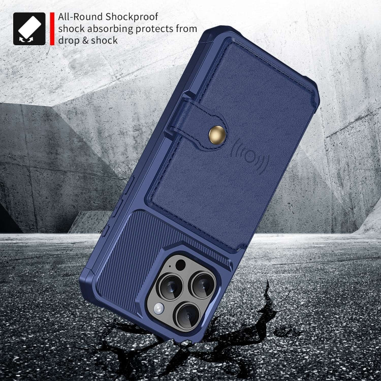 For iPhone 16 Pro Max Magnetic Wallet Card Bag Leather Phone Case(Blue) - iPhone 16 Pro Max Cases by buy2fix | Online Shopping UK | buy2fix