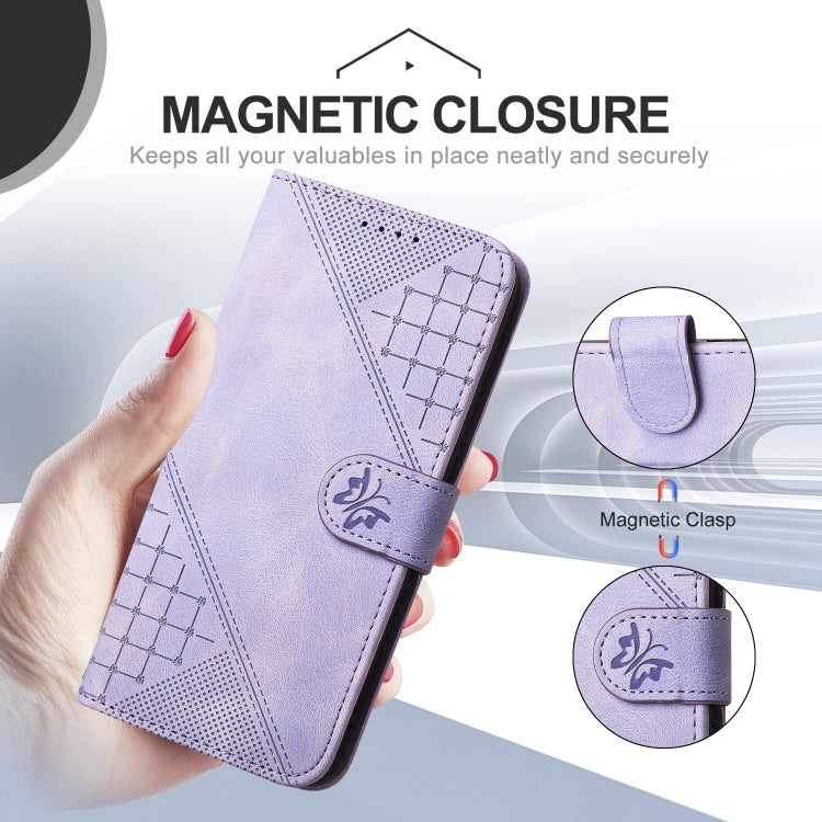 For Google Pixel 9 Pro XL YX0080 Grid Butterfly Embossed Pattern Flip Leather Phone Case with Lanyard(Light Purple) - Google Cases by buy2fix | Online Shopping UK | buy2fix