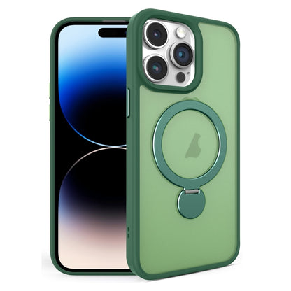 For iPhone 14 Pro Max 360 Degree Rotating MagSafe Magnetic Bracket Frosted Phone Case(Green) - iPhone 14 Pro Max Cases by buy2fix | Online Shopping UK | buy2fix