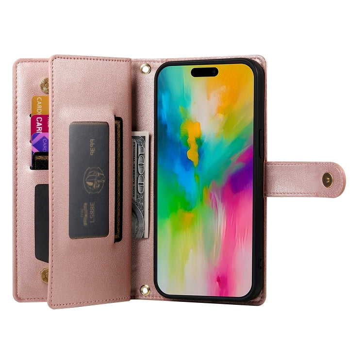 For iPhone 16 Pro Max Nine Card-slot Zipper Wallet Bag Leather Phone Case(Pink) - iPhone 16 Pro Max Cases by buy2fix | Online Shopping UK | buy2fix