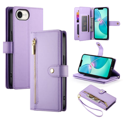 For iPhone SE 4 2024 Nine Card-slot Zipper Wallet Bag Leather Phone Case(Purple) - More iPhone Cases by buy2fix | Online Shopping UK | buy2fix