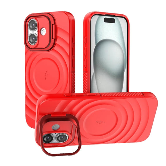 For iPhone 16 Lens Frame Bracket Corrugated MagSafe Phone Case(Red) - iPhone 16 Cases by buy2fix | Online Shopping UK | buy2fix