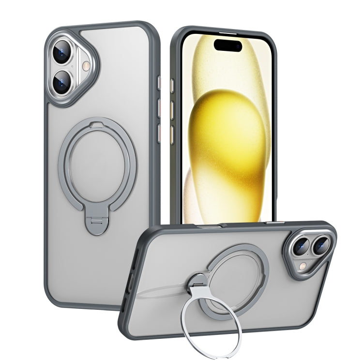 For iPhone 16 Plus Double Ring MagSafe Magnetic Holder Phone Case(Matte Grey) - iPhone 16 Plus Cases by buy2fix | Online Shopping UK | buy2fix