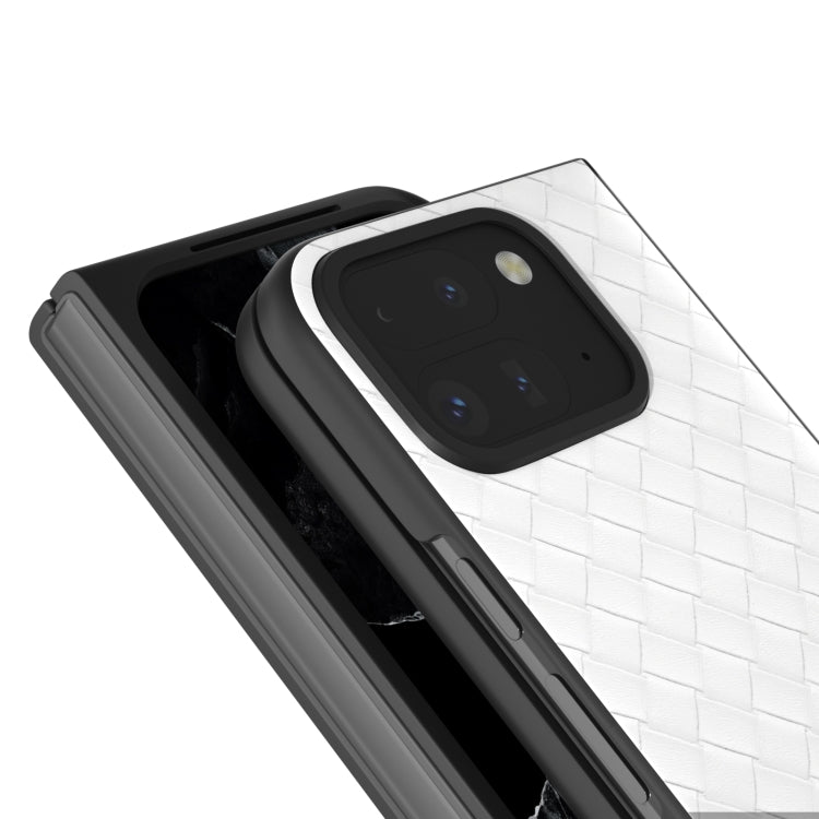 For Google Pixel 9 Pro Fold Black Frame Woven Texture PU Phone Case(White) - Google Cases by buy2fix | Online Shopping UK | buy2fix