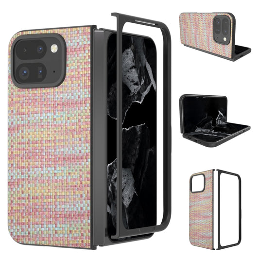 For Google Pixel 9 Pro Fold Black Frame Color Lattice Texture PU Phone Case(Pink) - Google Cases by buy2fix | Online Shopping UK | buy2fix