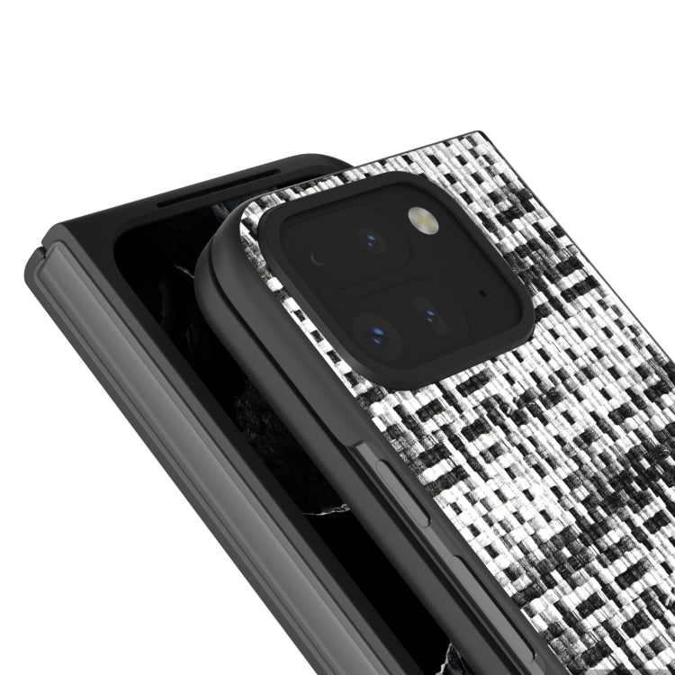 For Google Pixel 9 Pro Fold Black Frame Color Lattice Texture PU Phone Case(Black) - Google Cases by buy2fix | Online Shopping UK | buy2fix