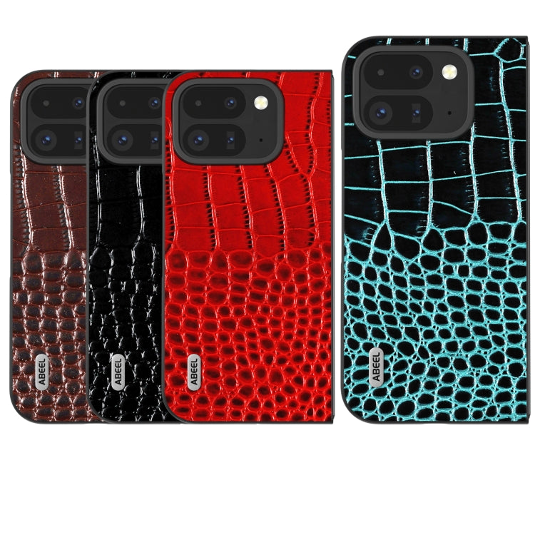 For Google Pixel 9 Pro Fold ABEEL Genuine Leather Crocodile Pattern Black Edge Phone Case(Red) - Google Cases by buy2fix | Online Shopping UK | buy2fix