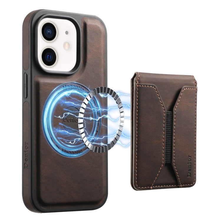 For iPhone 12 / 12 Pro Denior D17 Skin Feel MagSafe Detachable Card Slot Phone Case(Brown) - iPhone 12 / 12 Pro Cases by Denior | Online Shopping UK | buy2fix