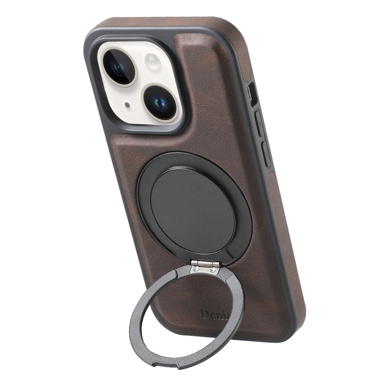 For iPhone 14 / 13 Denior A14 Skin Feel Rotating Holder MagSafe Phone Case(Brown) - iPhone 14 Cases by Denior | Online Shopping UK | buy2fix