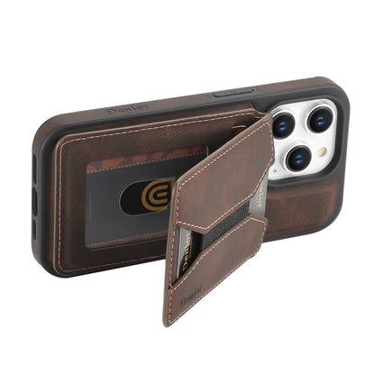 For iPhone 15 Pro Max Denior D18 Skin Feel Rotating Holder MagSafe Detachable Card Slot Phone Case(Brown) - iPhone 15 Pro Max Cases by Denior | Online Shopping UK | buy2fix