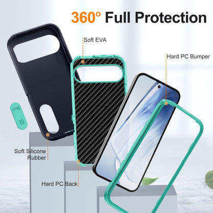 For Google Pixel 9 Pro Rugged PC + Silicone Phone Case with Holder(Dark Blue+Light Green) - Google Cases by buy2fix | Online Shopping UK | buy2fix