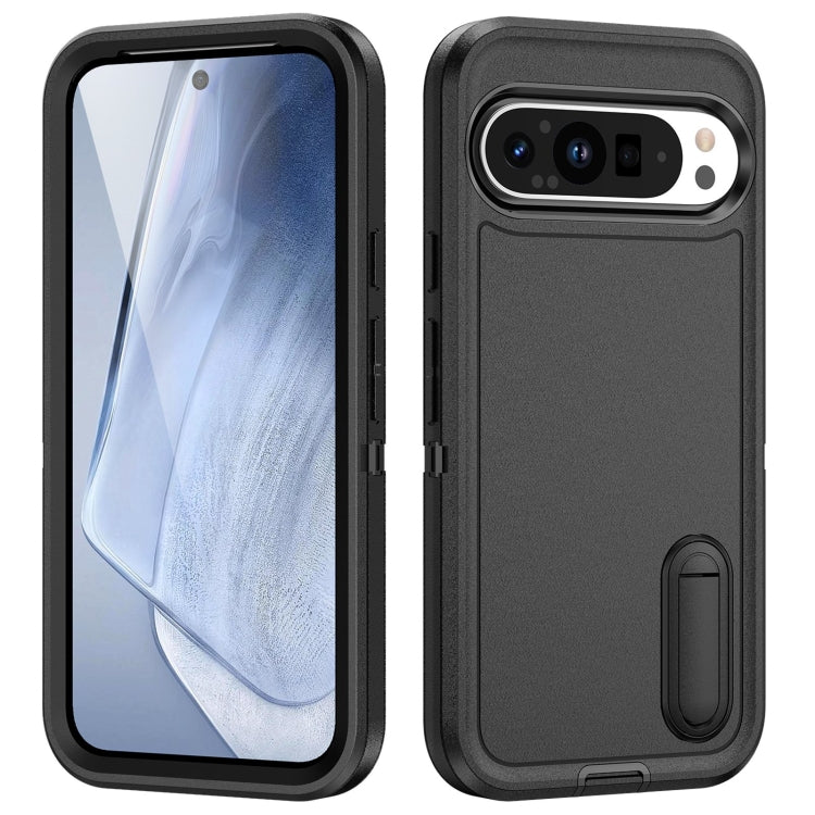 For Google Pixel 9 Rugged PC + Silicone Phone Case with Holder(Black) - Google Cases by buy2fix | Online Shopping UK | buy2fix