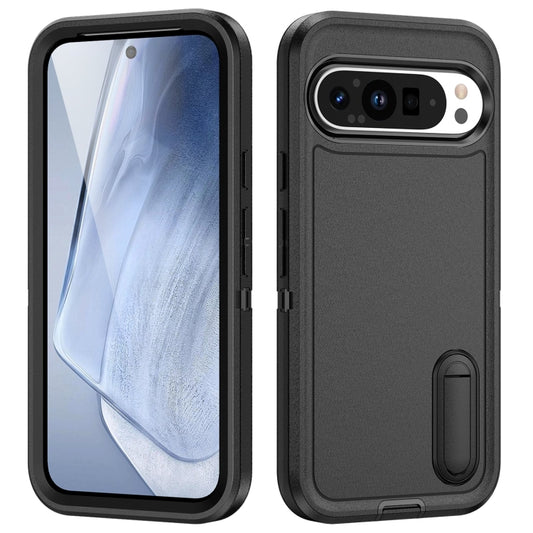 For Google Pixel 9 Rugged PC + Silicone Phone Case with Holder(Black) - Google Cases by buy2fix | Online Shopping UK | buy2fix