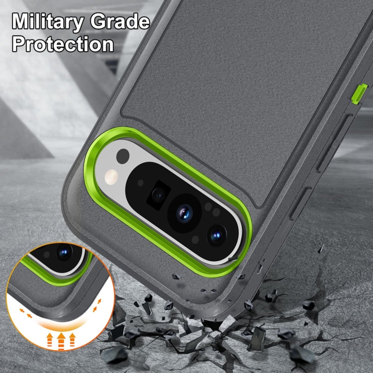 For Google Pixel 9 Rugged PC + Silicone Phone Case with Holder(Grey+Fresh Green) - Google Cases by buy2fix | Online Shopping UK | buy2fix