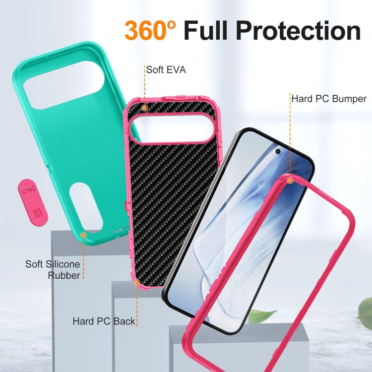 For Google Pixel 9 Rugged PC + Silicone Phone Case with Holder(Light Green+Rose Red) - Google Cases by buy2fix | Online Shopping UK | buy2fix