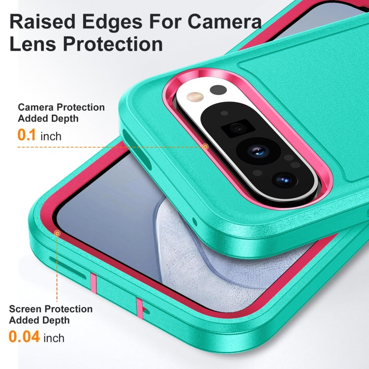 For Google Pixel 9 Rugged PC + Silicone Phone Case with Holder(Light Green+Rose Red) - Google Cases by buy2fix | Online Shopping UK | buy2fix