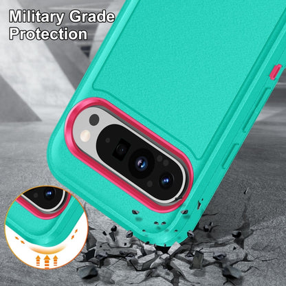 For Google Pixel 9 Rugged PC + Silicone Phone Case with Holder(Light Green+Rose Red) - Google Cases by buy2fix | Online Shopping UK | buy2fix