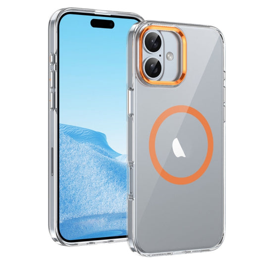 For iPhone 16 Ice Feel HD Transparent MagSafe PC Full Coverage Phone Case(Orange) - iPhone 16 Cases by buy2fix | Online Shopping UK | buy2fix