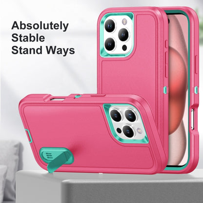 For iPhone 16 Pro Max Rugged PC + Silicone Phone Case with Holder(Rose Red+Light Green) - iPhone 16 Pro Max Cases by buy2fix | Online Shopping UK | buy2fix