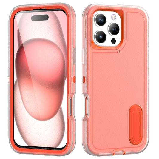 For iPhone 16 Pro Max Rugged PC + Silicone Phone Case with Holder(Transparent+Orange) - iPhone 16 Pro Max Cases by buy2fix | Online Shopping UK | buy2fix