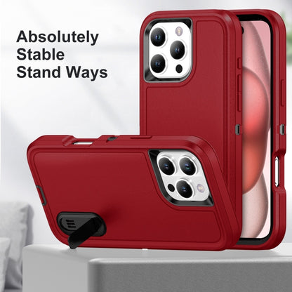 For iPhone 16 Pro Rugged PC + Silicone Phone Case with Holder(Red+Black) - iPhone 16 Pro Cases by buy2fix | Online Shopping UK | buy2fix